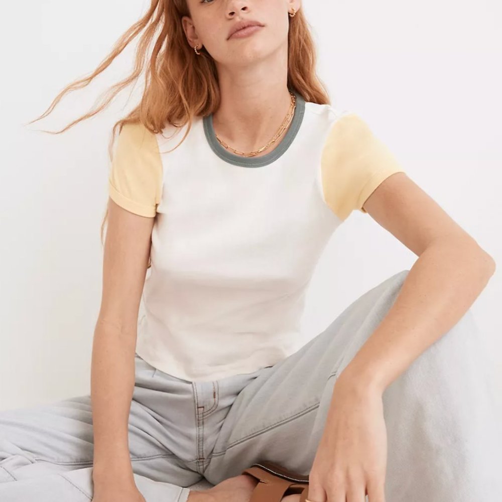 Madewell Rivet & Thread Baby Tee in Colorblock NWT XS